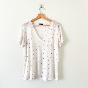 Rails Cara Butterfly Print Short Sleeve Pullover V-Neck T-Shirt White M